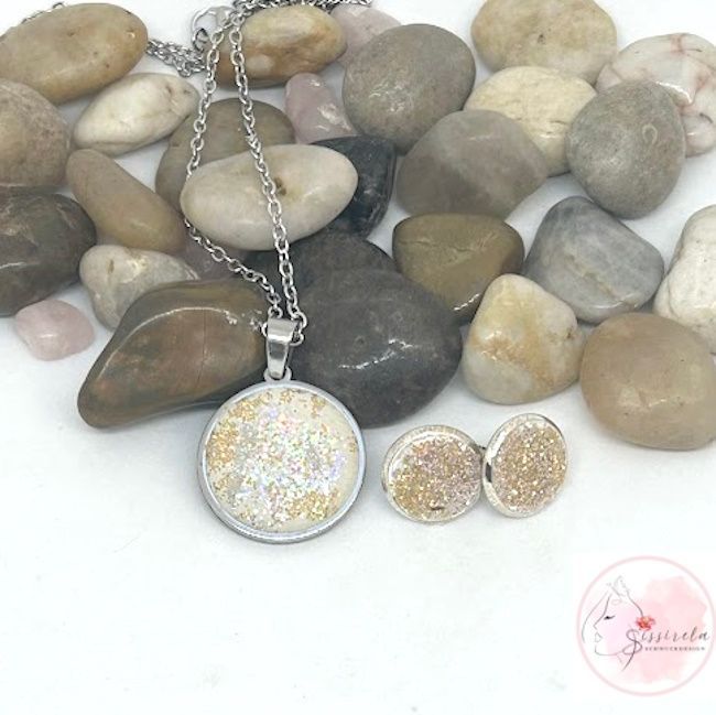 Set aus Edelstahl-Anhänger & Ohrringen | Gold | Silber | Glitzer