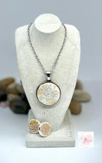 Set aus Edelstahl-Anhänger & Ohrringen | Gold | Silber | Glitzer