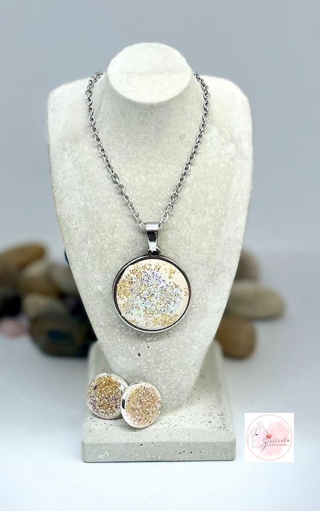 Set aus Edelstahl-Anhänger & Ohrringen | Gold | Silber | Glitzer