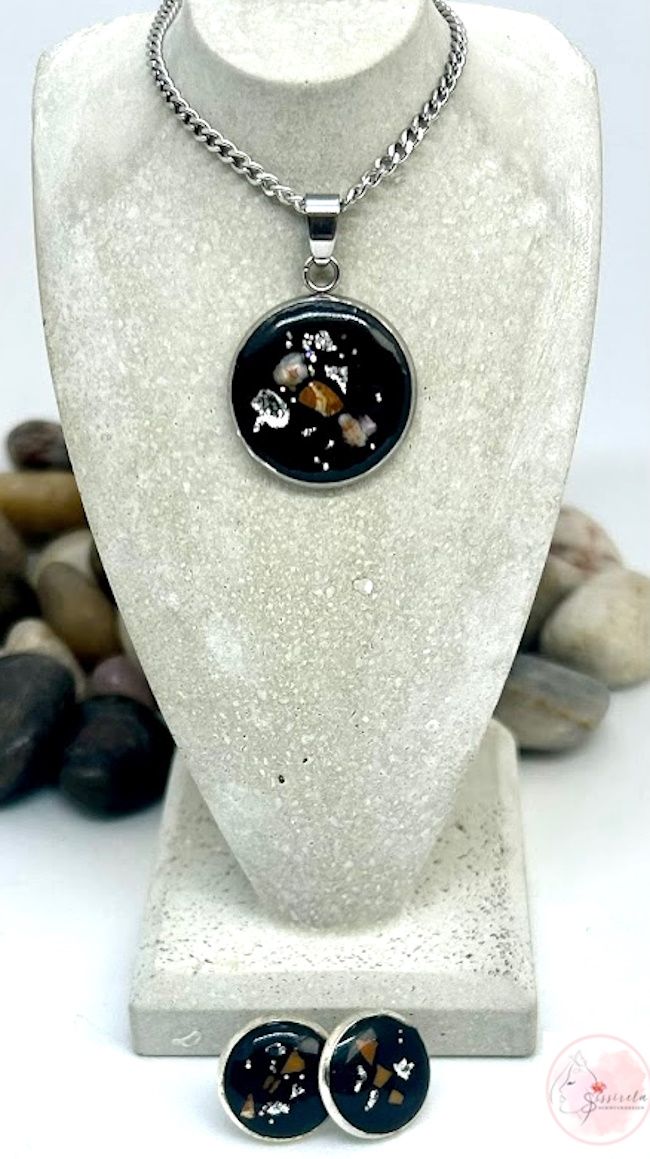 Set aus Anhänger und Ohrringe |schwarzer Beton | 2,0cm |
